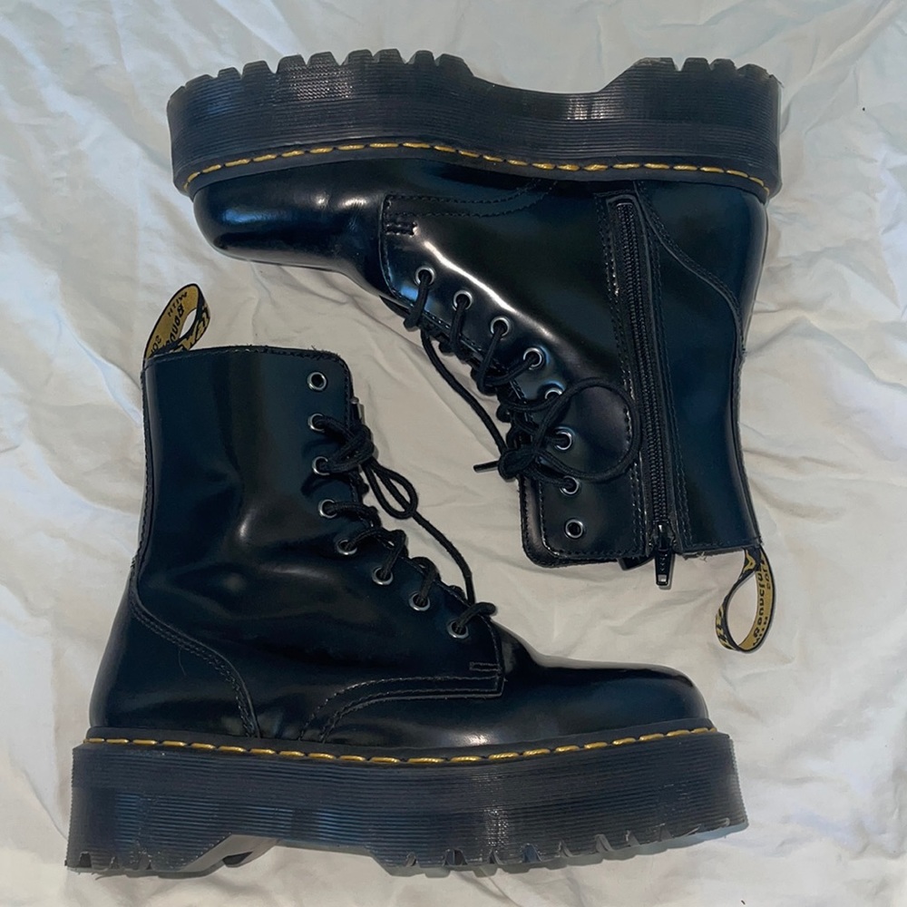 Doc martens black patent leather platform boots